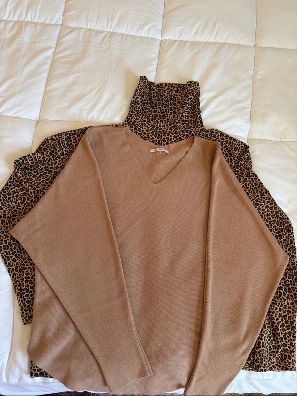 Brown Sweater and cheetah print turtleneck pairing